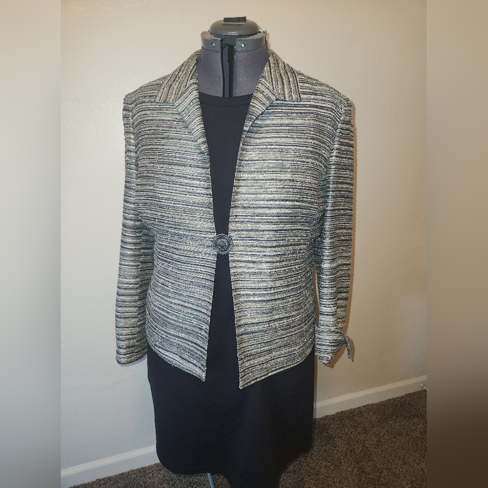 Kasper Striped Metallic Knit Women's Jacket Open Front